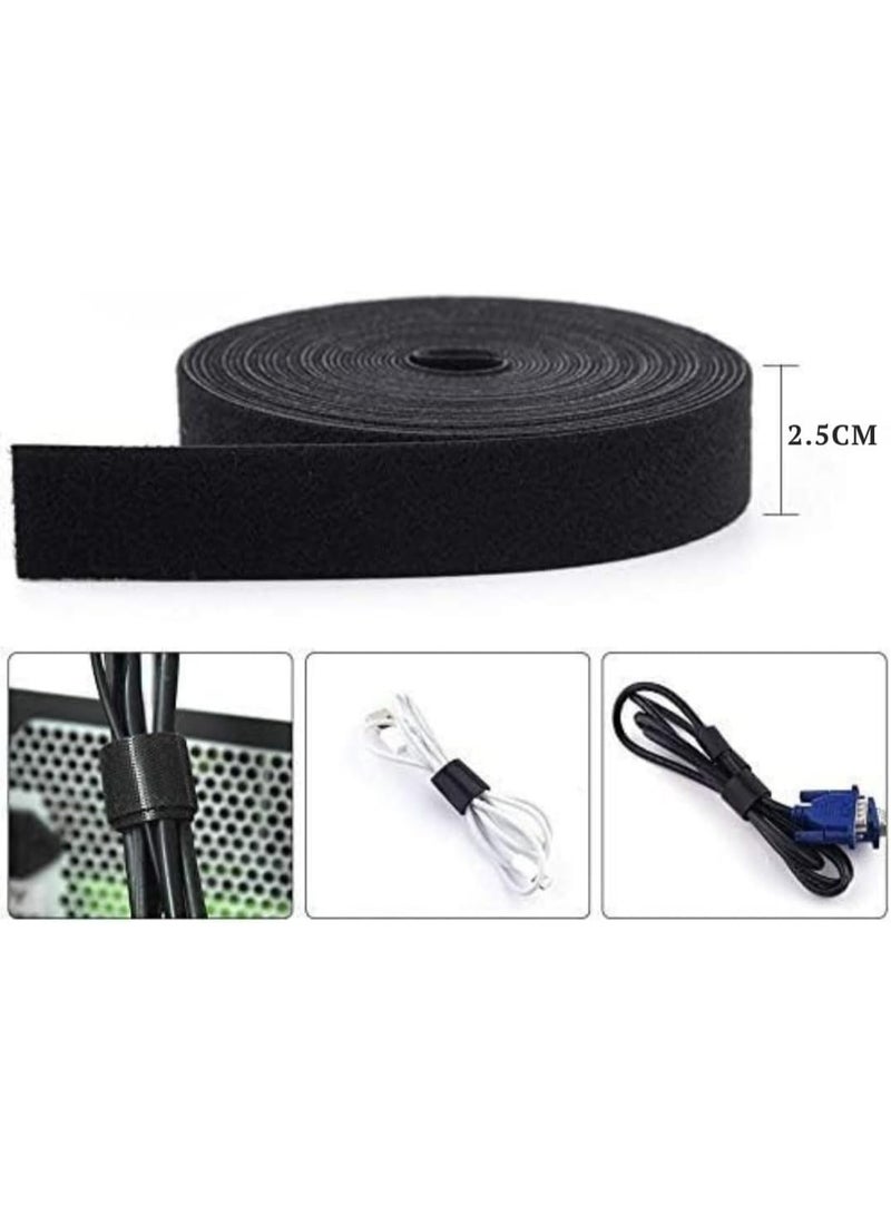 Double-sided cable management tape with reusable Velcro strip for home and office use, 5 meters x 2.5 cm, black color - Image 4